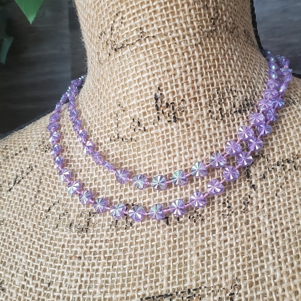 Mermaid Iridescent Sparkle  Purple Lavender Beaded Heart Shaped Necklace 💜